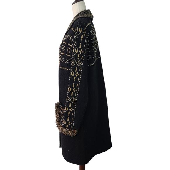 Cocogio Black Brown Long Open Front Cardigan Wool Blend Sweater Italian Made L - Picture 2 of 5